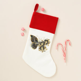 Gold Flower Butterfly with Black Orchid Christmas Stocking