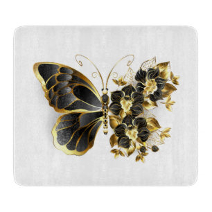 Gold Flower Butterfly with Black Orchid Cutting Board