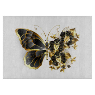 Gold Flower Butterfly with Black Orchid Cutting Board