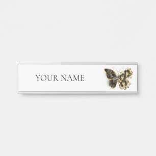 Gold Flower Butterfly with Black Orchid Door Sign