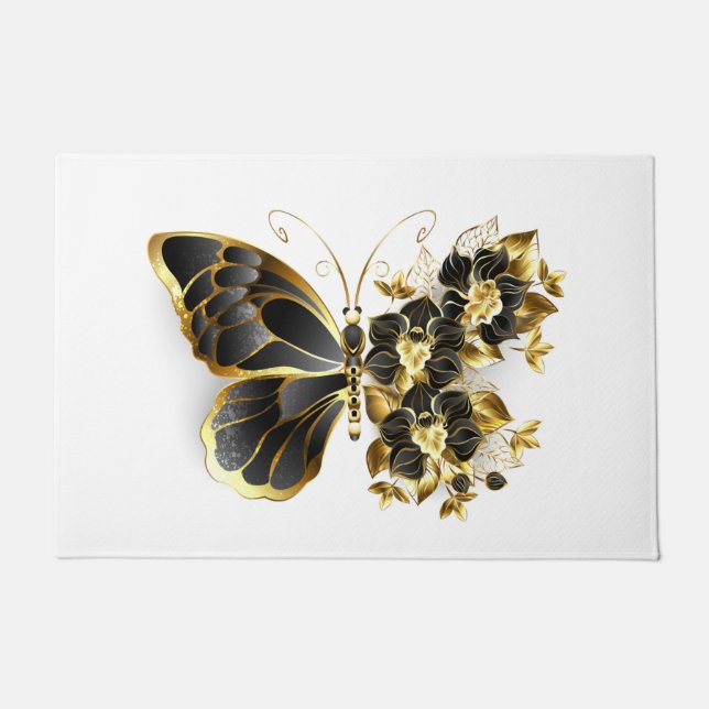 Gold Flower Butterfly with Black Orchid Doormat (Front)