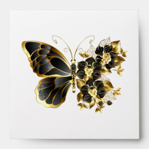 Gold Flower Butterfly with Black Orchid Envelope