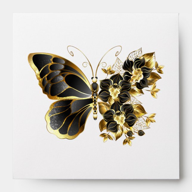 Gold Flower Butterfly with Black Orchid Envelope (Front)