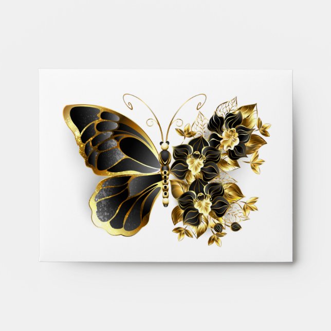 Gold Flower Butterfly with Black Orchid Envelope (Front)