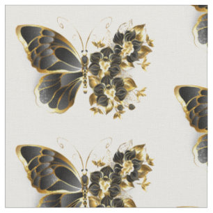 Gold Flower Butterfly with Black Orchid Fabric