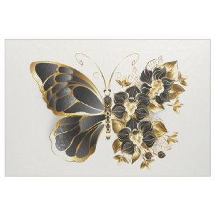 Gold Flower Butterfly with Black Orchid Fabric