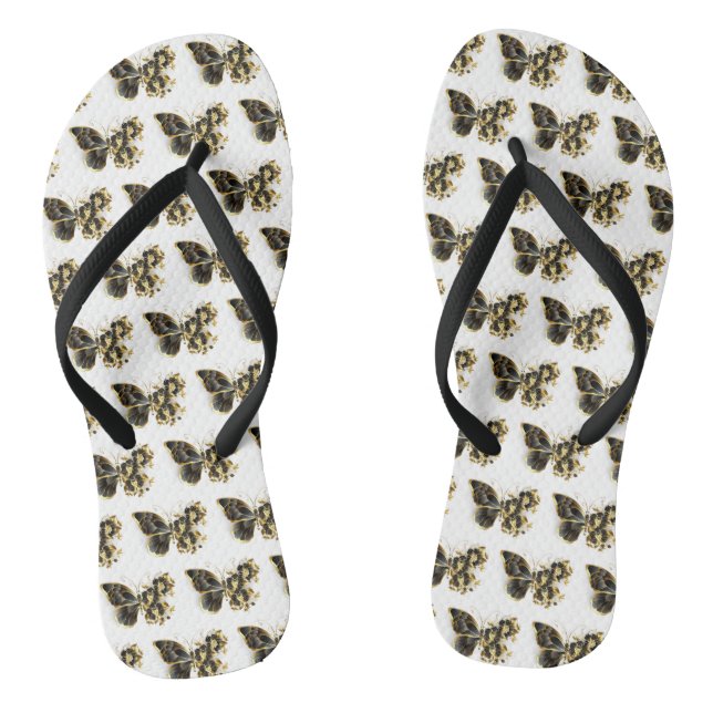 Gold Flower Butterfly with Black Orchid Flip Flops (Footbed)