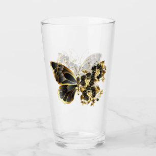 Gold Flower Butterfly with Black Orchid Glass
