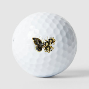 Gold Flower Butterfly with Black Orchid Golf Balls