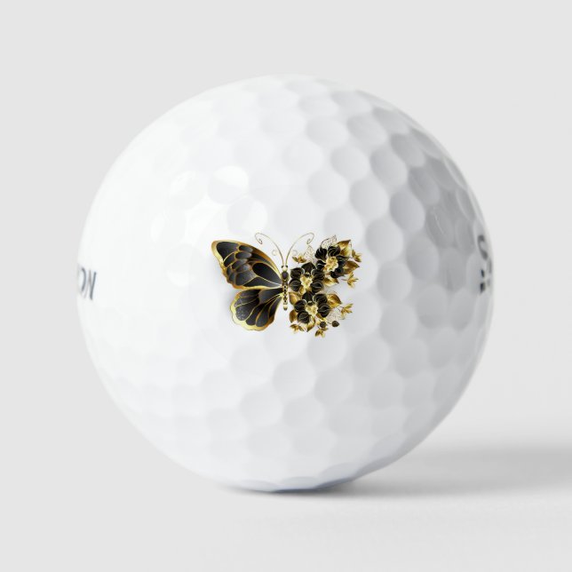 Gold Flower Butterfly with Black Orchid Golf Balls (Front)