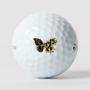 Gold Flower Butterfly with Black Orchid Golf Balls