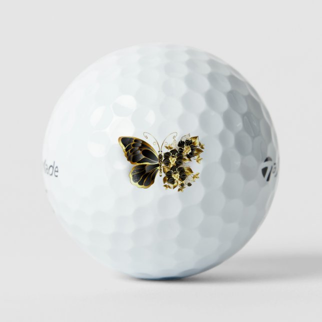 Gold Flower Butterfly with Black Orchid Golf Balls (Front)