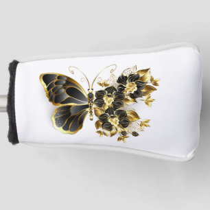 Gold Flower Butterfly with Black Orchid Golf Head Cover