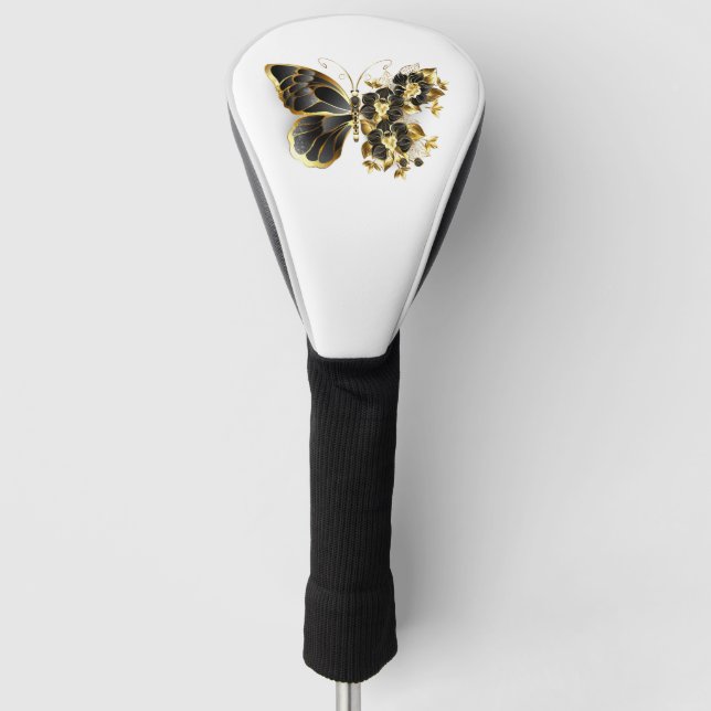 Gold Flower Butterfly with Black Orchid Golf Head Cover (Front)