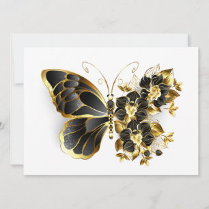 Gold Flower Butterfly with Black Orchid Holiday Card