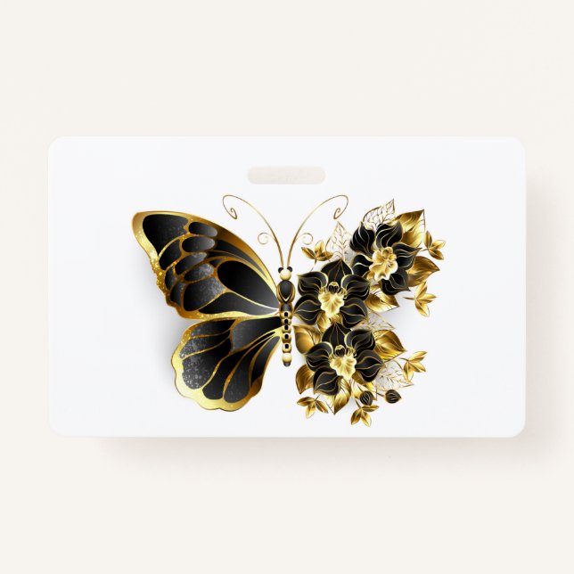 Gold Flower Butterfly with Black Orchid ID Badge (Front)
