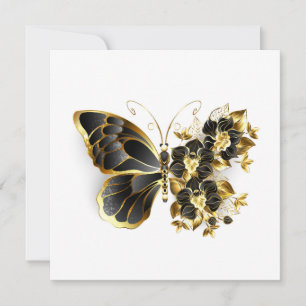 Gold Flower Butterfly with Black Orchid Invitation