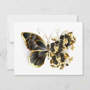 Gold Flower Butterfly with Black Orchid Invitation