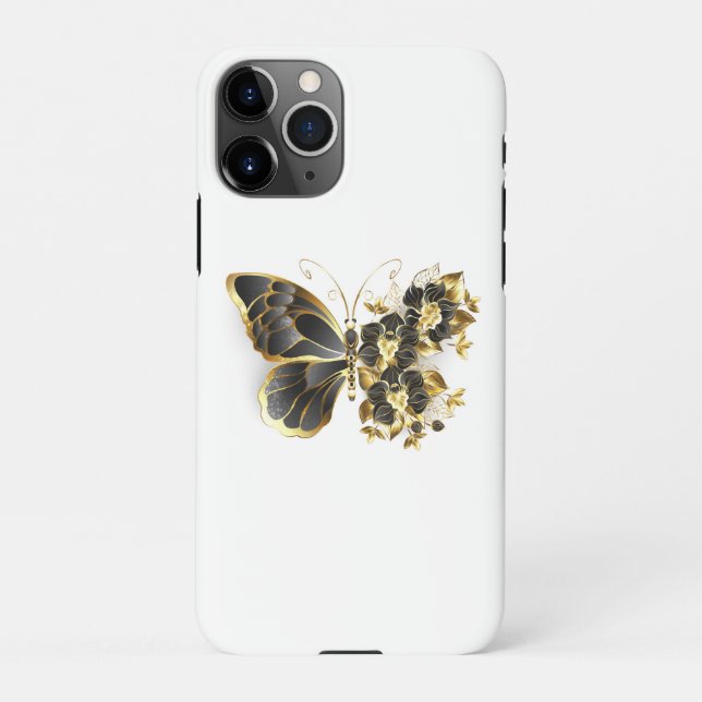 Gold Flower Butterfly with Black Orchid iPhone Case (Back)
