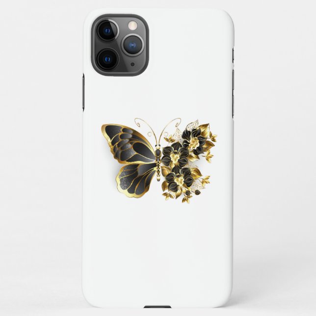 Gold Flower Butterfly with Black Orchid iPhone Case (Back)