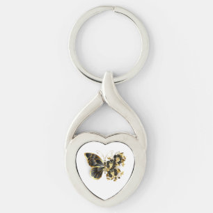 Gold Flower Butterfly with Black Orchid Key Ring