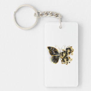 Gold Flower Butterfly with Black Orchid Key Ring