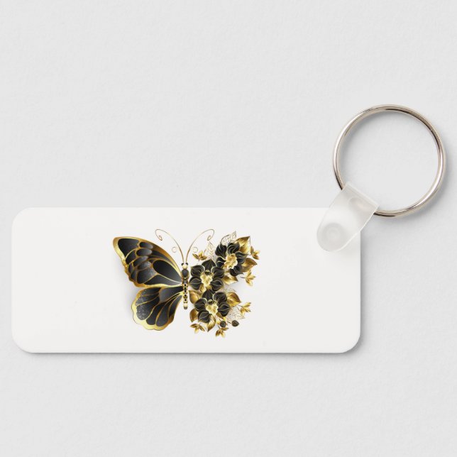 Gold Flower Butterfly with Black Orchid Key Ring (Front)