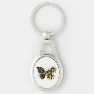 Gold Flower Butterfly with Black Orchid Key Ring