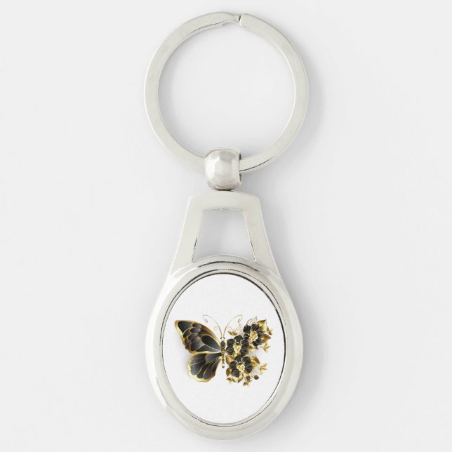 Gold Flower Butterfly with Black Orchid Key Ring (Front)