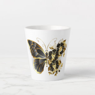 Gold Flower Butterfly with Black Orchid Latte Mug