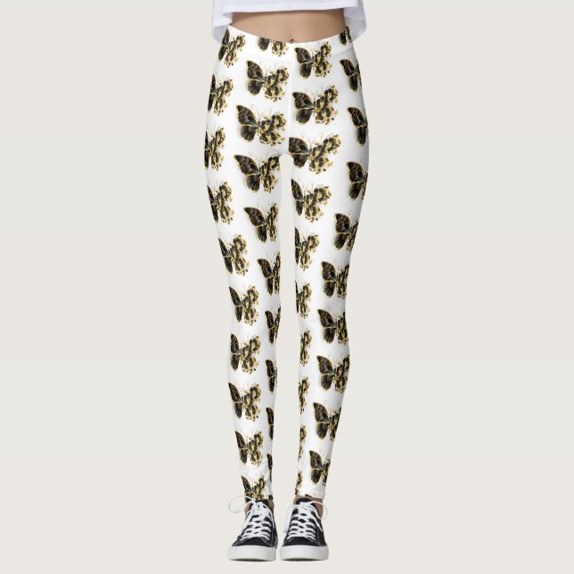 Gold Flower Butterfly with Black Orchid Leggings (Front)