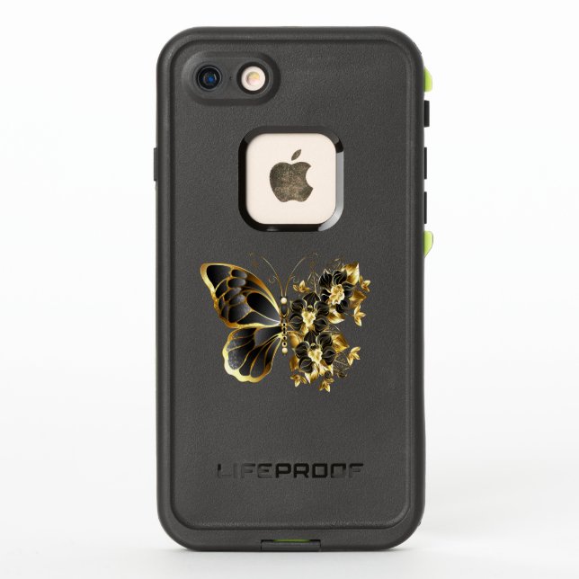 Gold Flower Butterfly with Black Orchid LifeProof iPhone Case (Back)