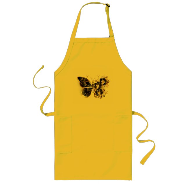 Gold Flower Butterfly with Black Orchid Long Apron (Front)