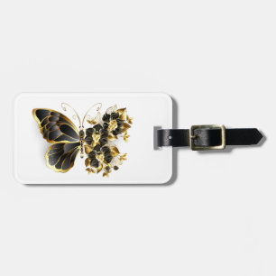 Gold Flower Butterfly with Black Orchid Luggage Tag