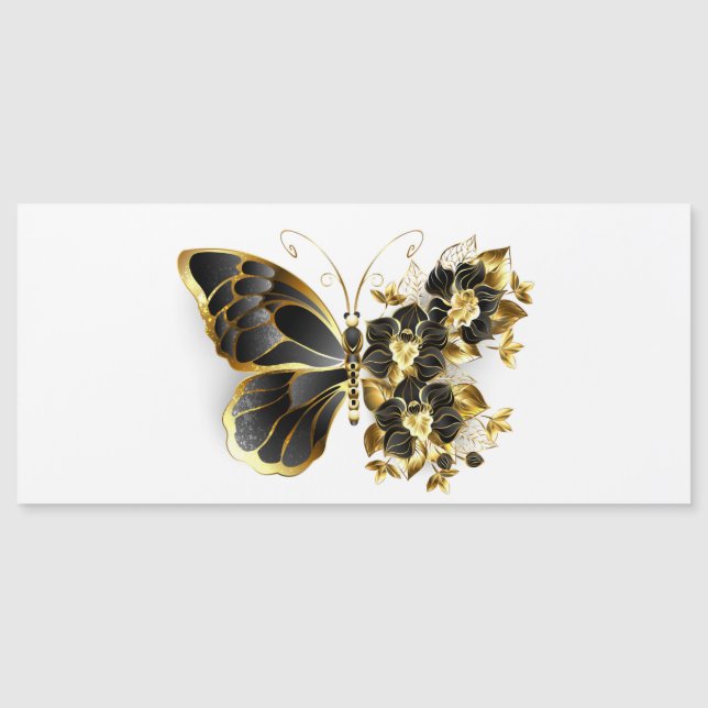 Gold Flower Butterfly with Black Orchid Magnetic Invitation (Front)