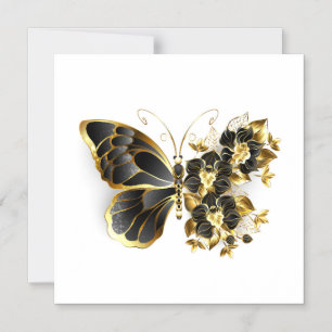 Gold Flower Butterfly with Black Orchid Magnetic Invitation