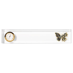 Gold Flower Butterfly with Black Orchid Nameplate