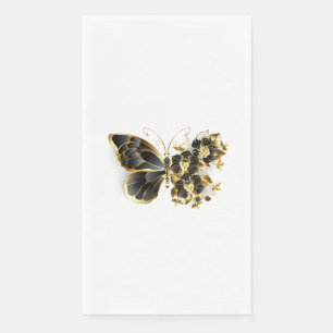 Gold Flower Butterfly with Black Orchid Napkin