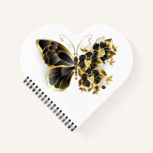 Gold Flower Butterfly with Black Orchid Notebook