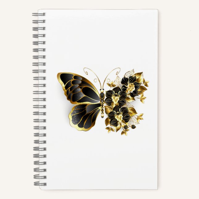 Gold Flower Butterfly with Black Orchid Notebook (Front)