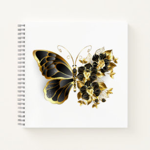 Gold Flower Butterfly with Black Orchid Notebook