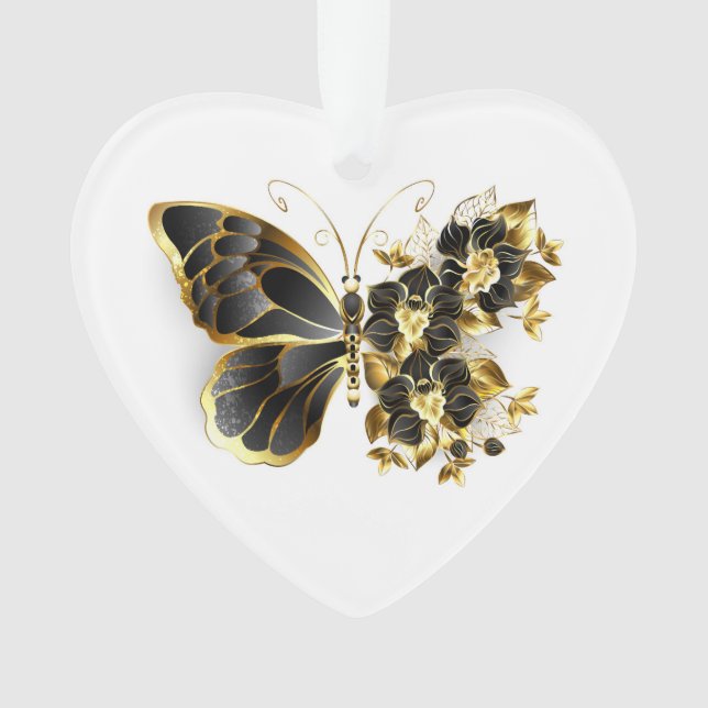Gold Flower Butterfly with Black Orchid Ornament (Front)