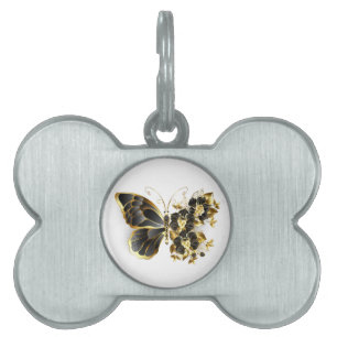 Gold Flower Butterfly with Black Orchid Pet ID Tag