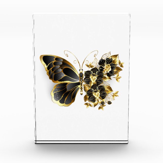 Gold Flower Butterfly with Black Orchid Photo Block (Front)