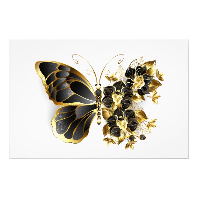 Gold Flower Butterfly with Black Orchid Photo Print (Front)