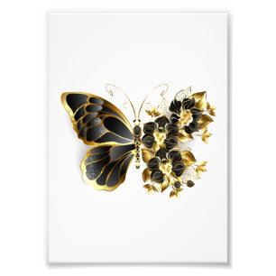 Gold Flower Butterfly with Black Orchid Photo Print