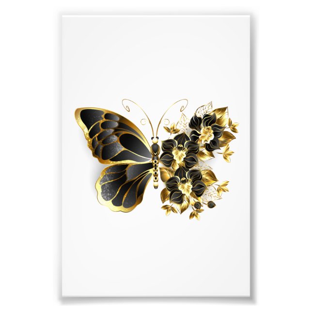 Gold Flower Butterfly with Black Orchid Photo Print (Front)