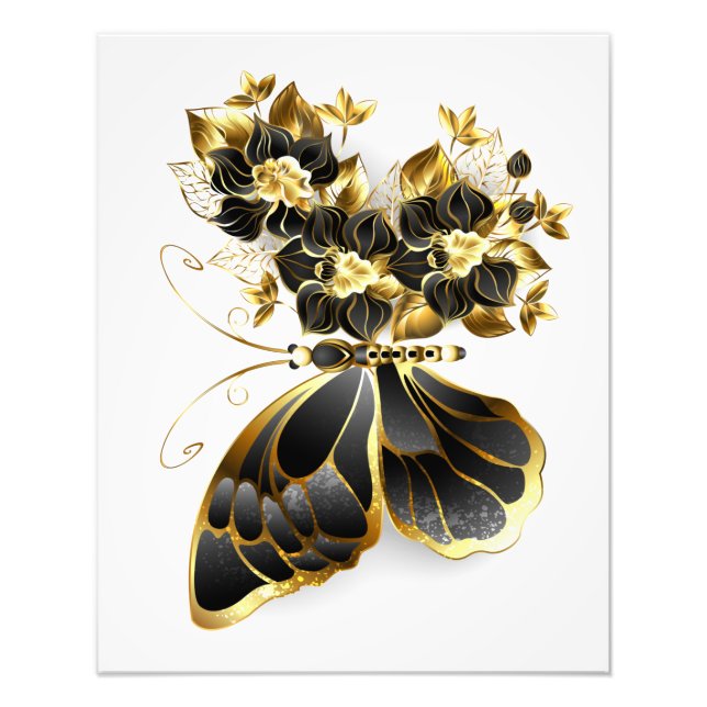 Gold Flower Butterfly with Black Orchid Photo Print (Front)