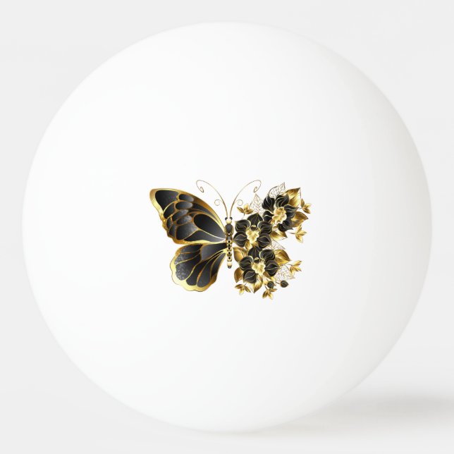 Gold Flower Butterfly with Black Orchid Ping Pong Ball (Front)