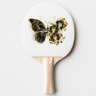Gold Flower Butterfly with Black Orchid Ping Pong Paddle